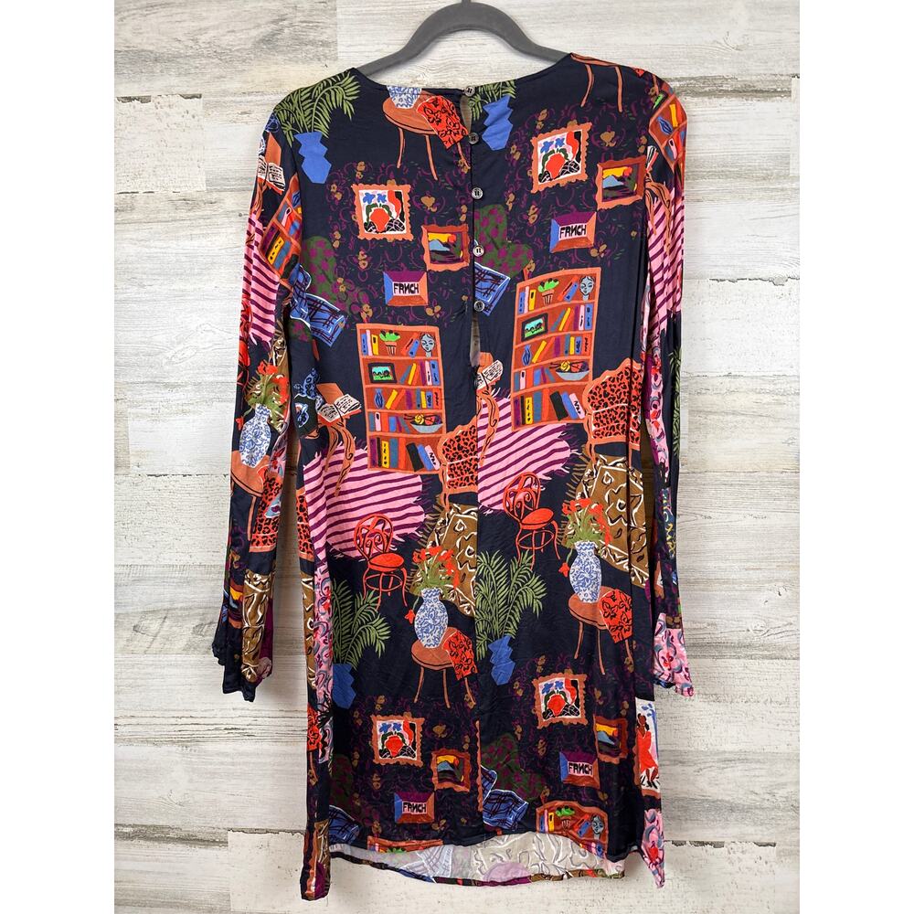 FRNCH Paris Womens L Multicolor Ayurveda Long Sleeve Boho Midi Dress NEW - Picture 5 of 8